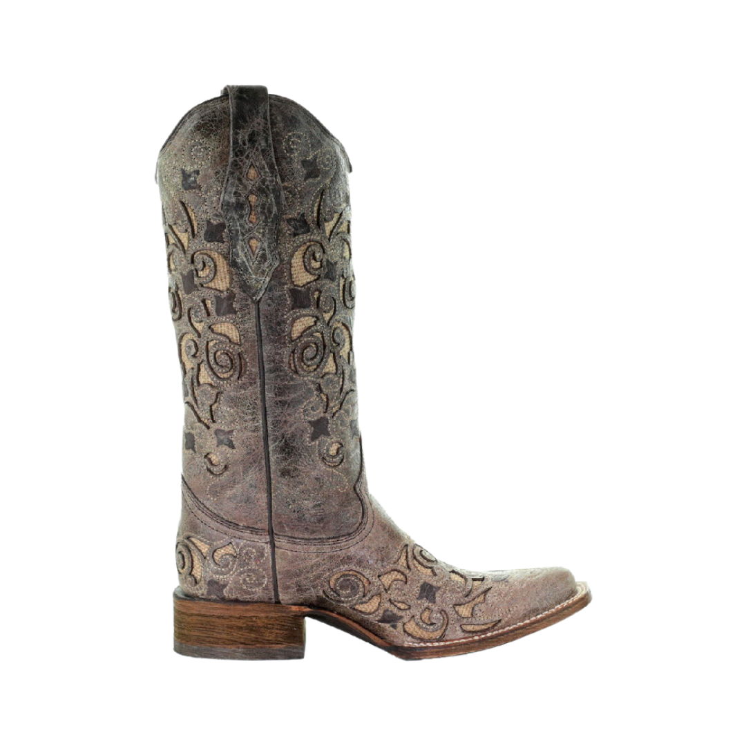 Corral Women's Jute Inlay Wide Square Toe Brown Boots