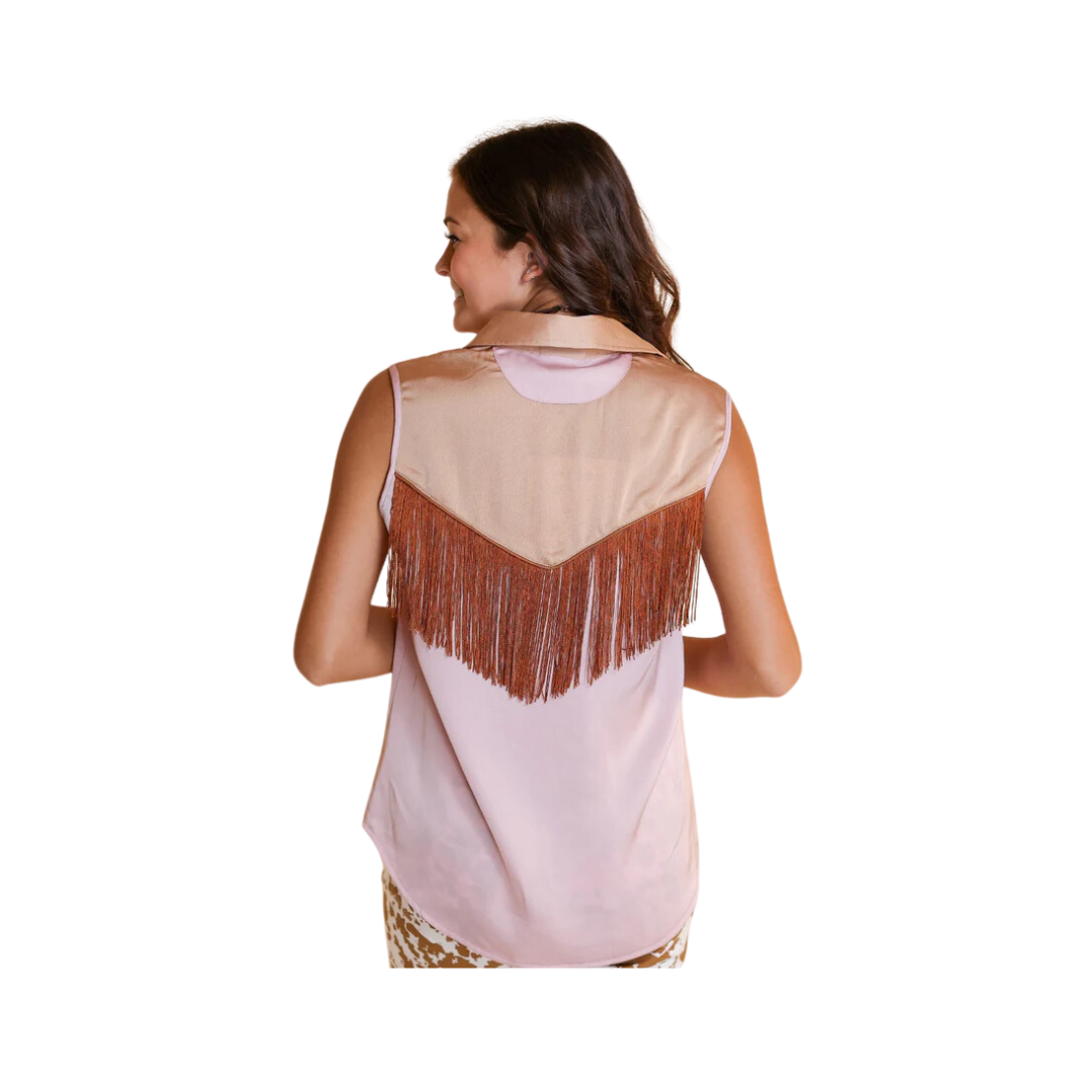 Southern Grace Women's A Little Bit Of Sass Satin With Fringe Detail Top Blouse
