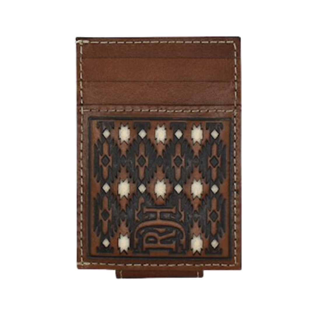 Red Dirt Men's Embossed Card Clip Brown Wallet