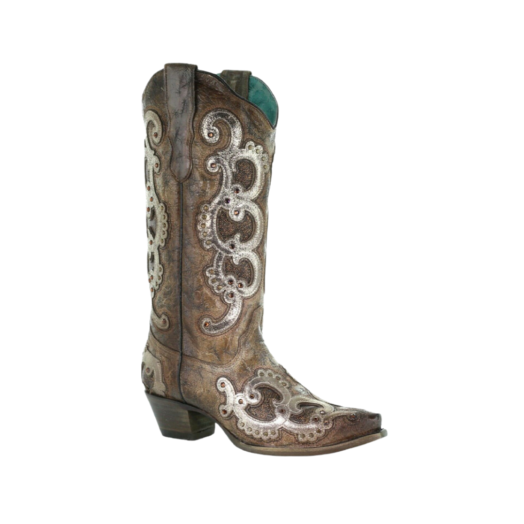 Corral Women's Overlay Embroidery & Studs Brown & Grey Boots