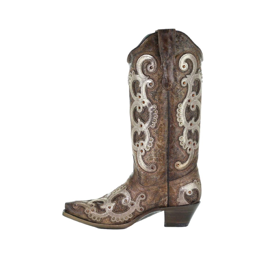 Corral Women's Overlay Embroidery & Studs Brown & Grey Boots
