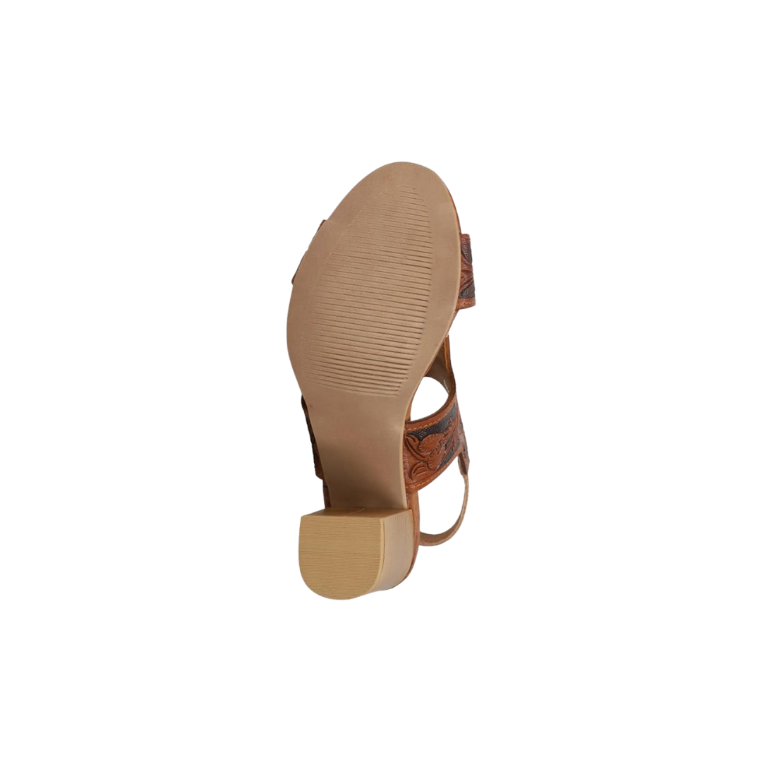 Roper Women's Mika Floral Block Heels Brown Sandals