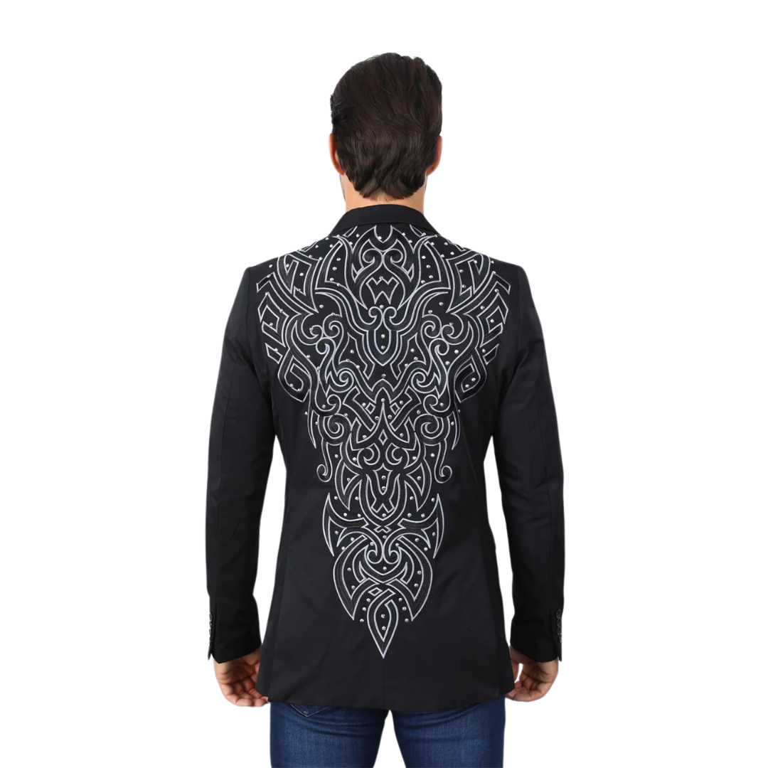 Platini Men's Embroidery Fashion Black Blazer