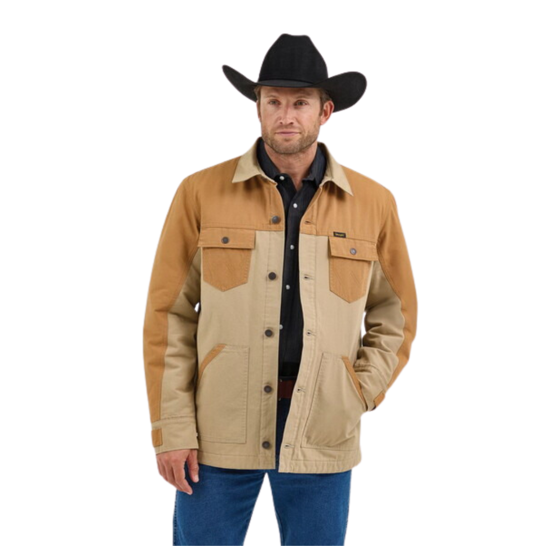 Wrangler Men's Mixed Canvas Chore Coat Chipmunk Jacket - Western