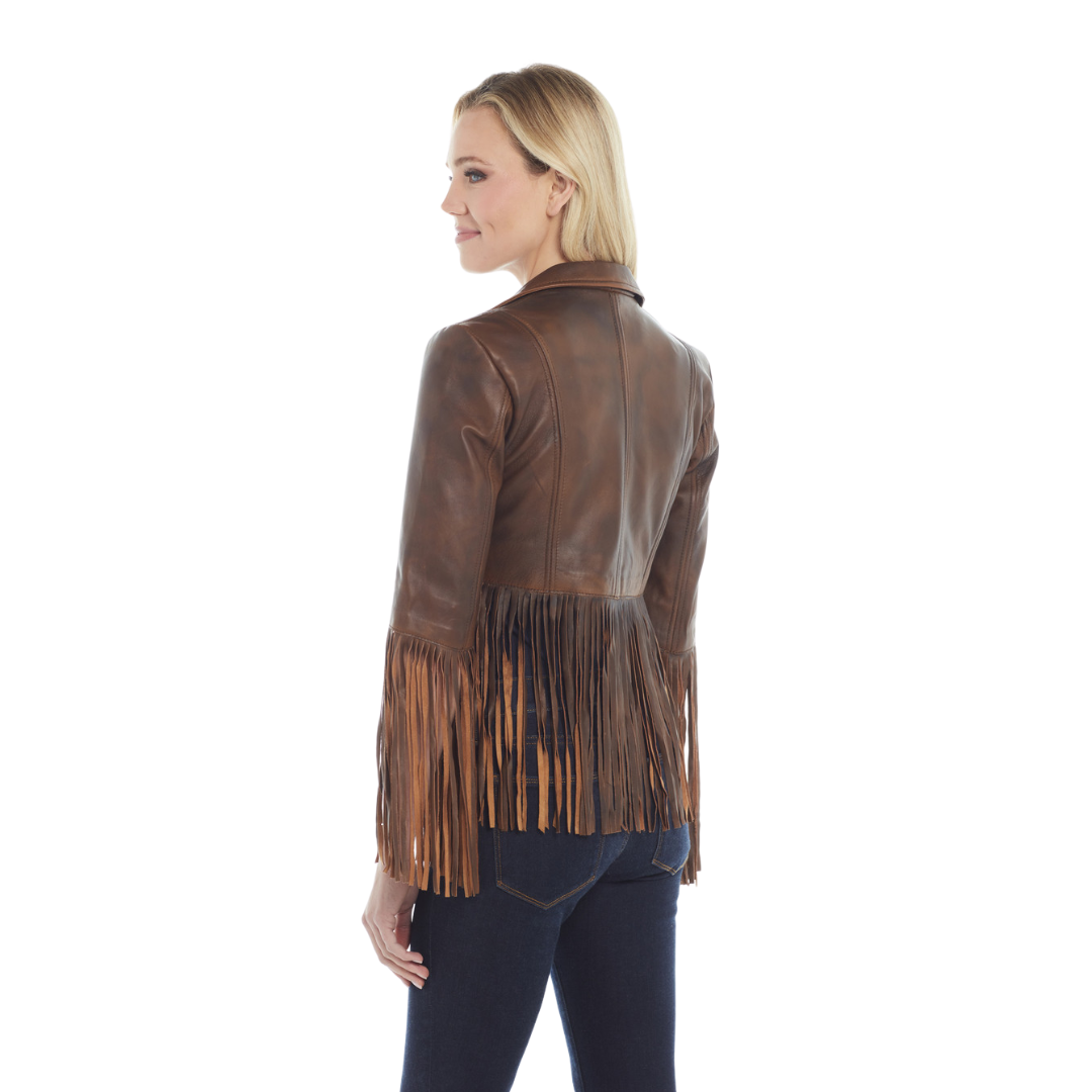 Cripple CREEK Women's Antique Nappa Fringe Vintage Brown Jacket