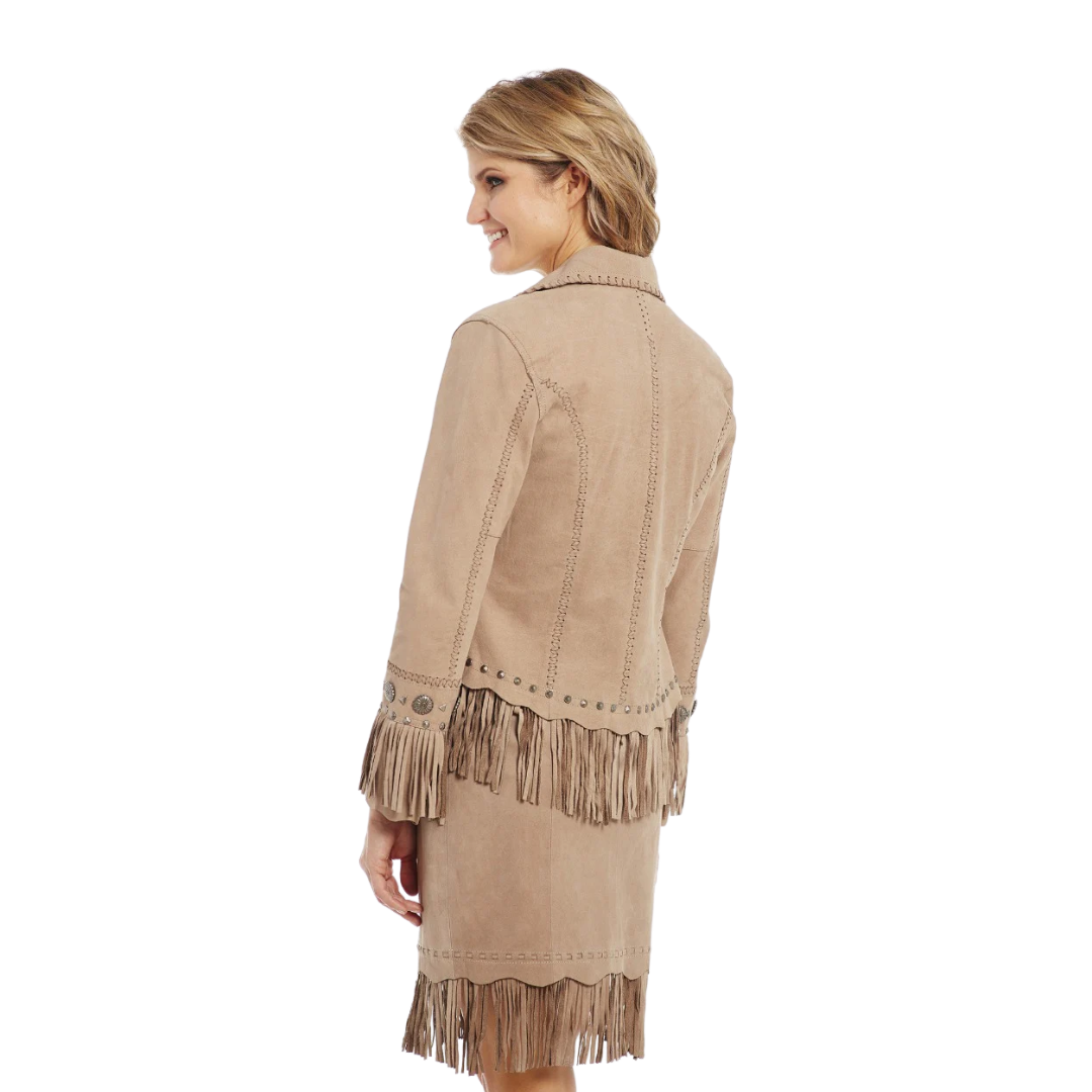 Cripple Creek Women's Suede Fringe Concho Bone Jacket