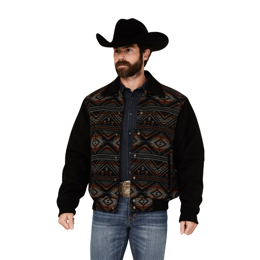 Sidran Men's Cripple Navajo Blanket Snap Black Jacket