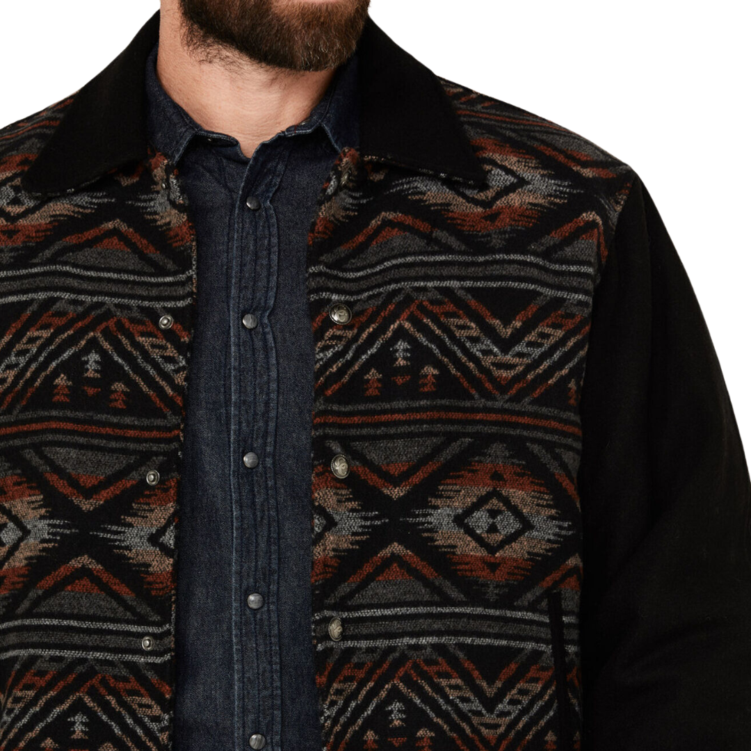 Sidran Men's Cripple Navajo Blanket Snap Black Jacket