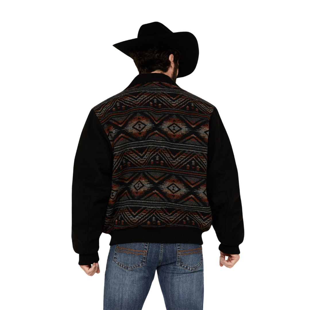 Sidran Men's Cripple Navajo Blanket Snap Black Jacket