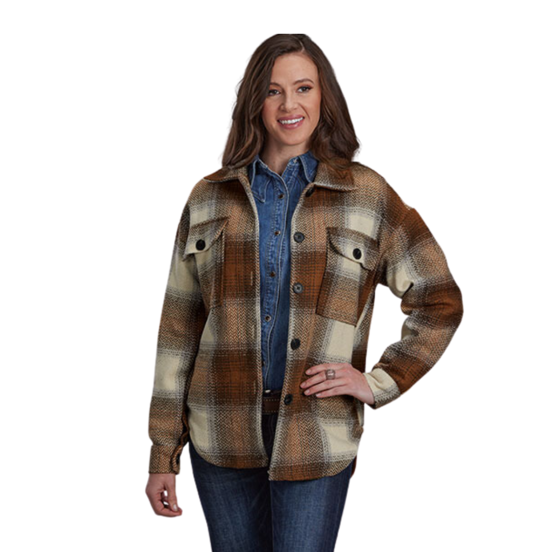 Roper Women's Brown Scale Plaid Flannel Shirt Jacket