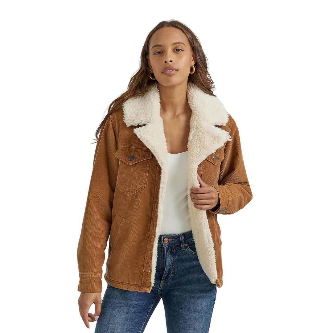 Wrangler Women's Western Sherpa Lined Corduroy Tan Coat