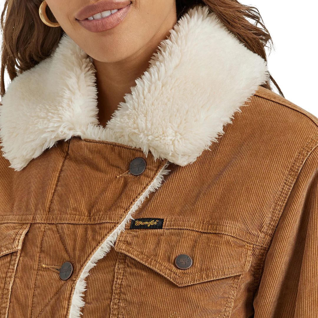 Wrangler Women's Western Sherpa Lined Corduroy Tan Coat