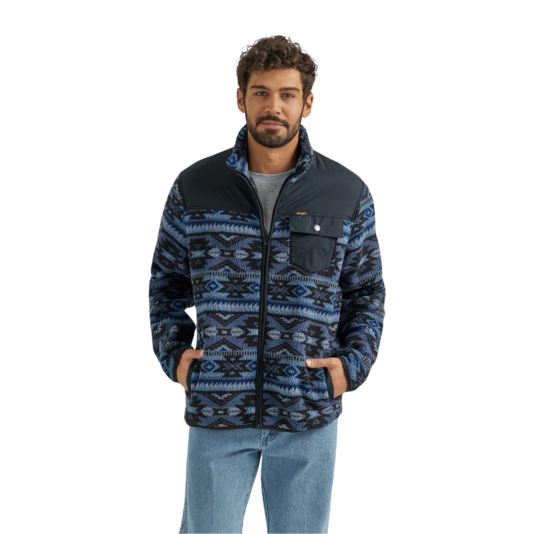 Wrangler Men's Zip Front Lightweight Ripstop Yoke Blue Jacket
