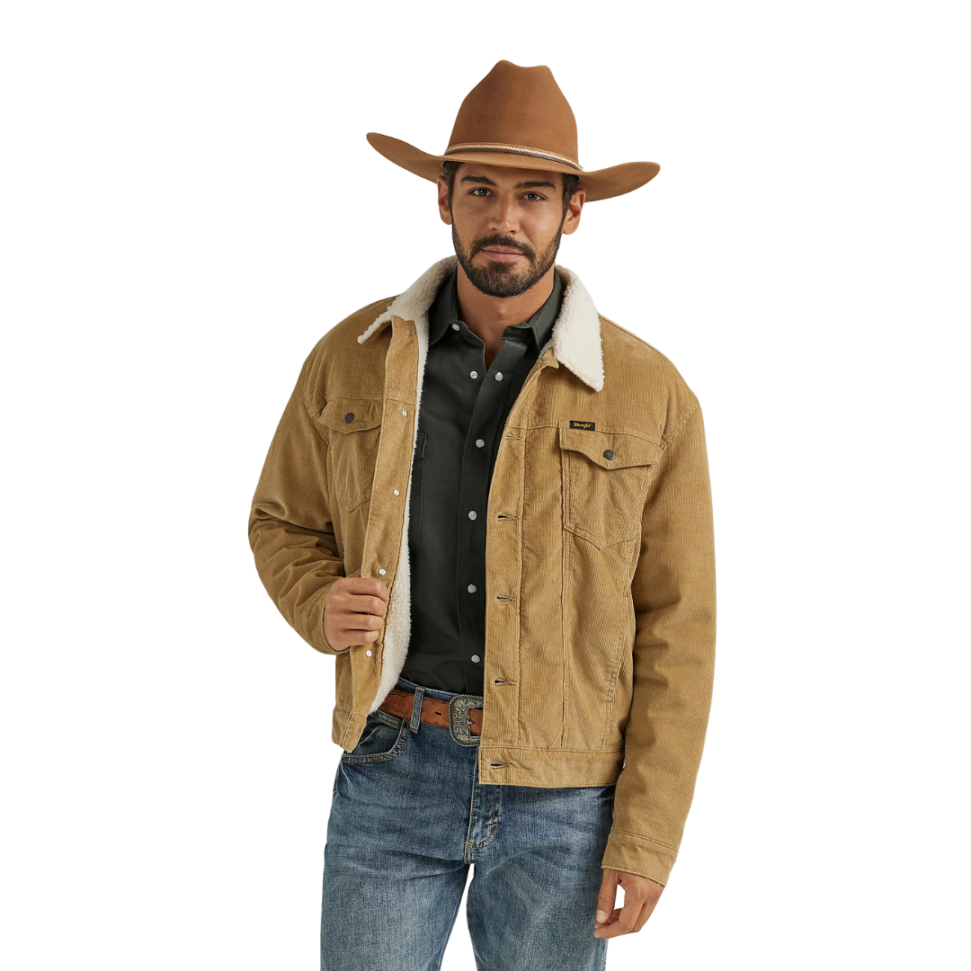 Wrangler Men's Cowboy Cut Sherpa Lined Corduroy Wheat Jacket