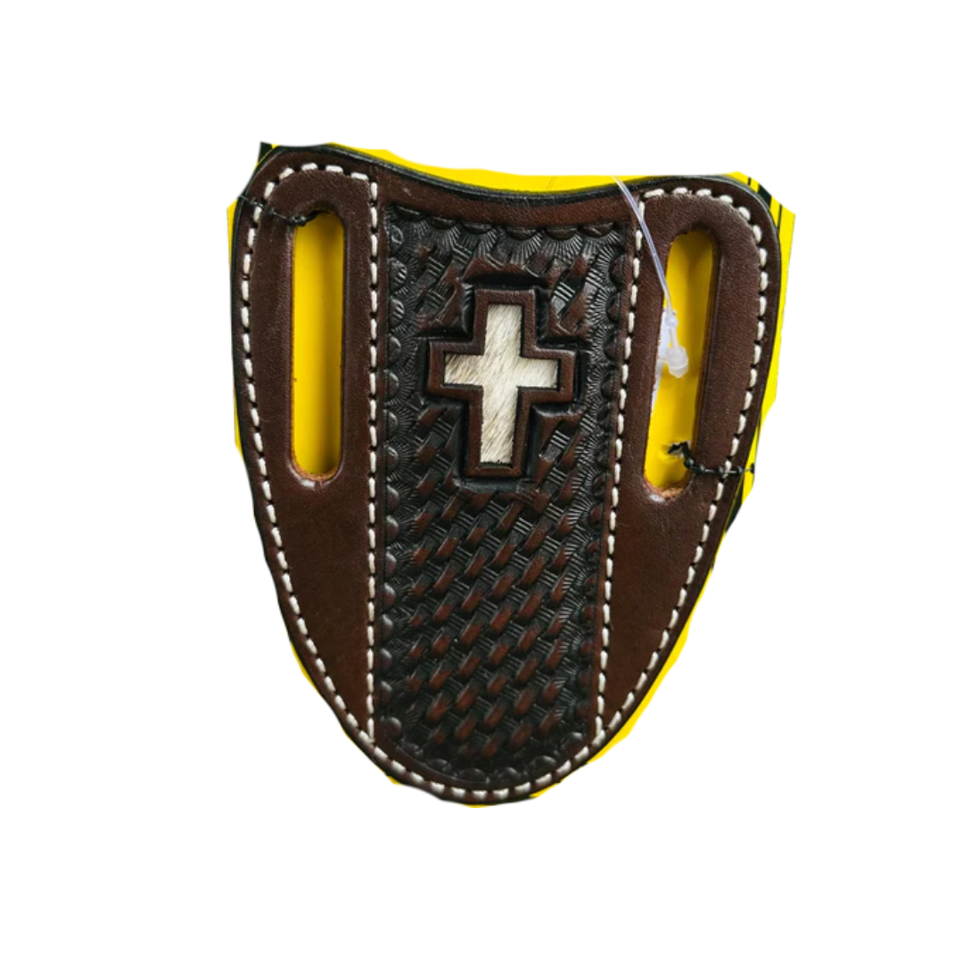 Western Fashion Unisex Hair On Cross Brown Knife Sheath