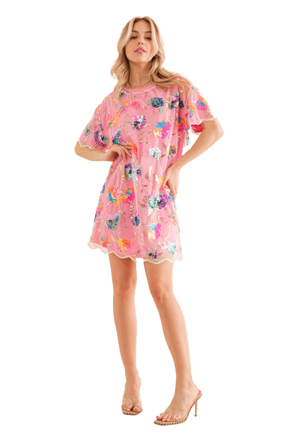 Blueb Sequin Floral Mini Dress