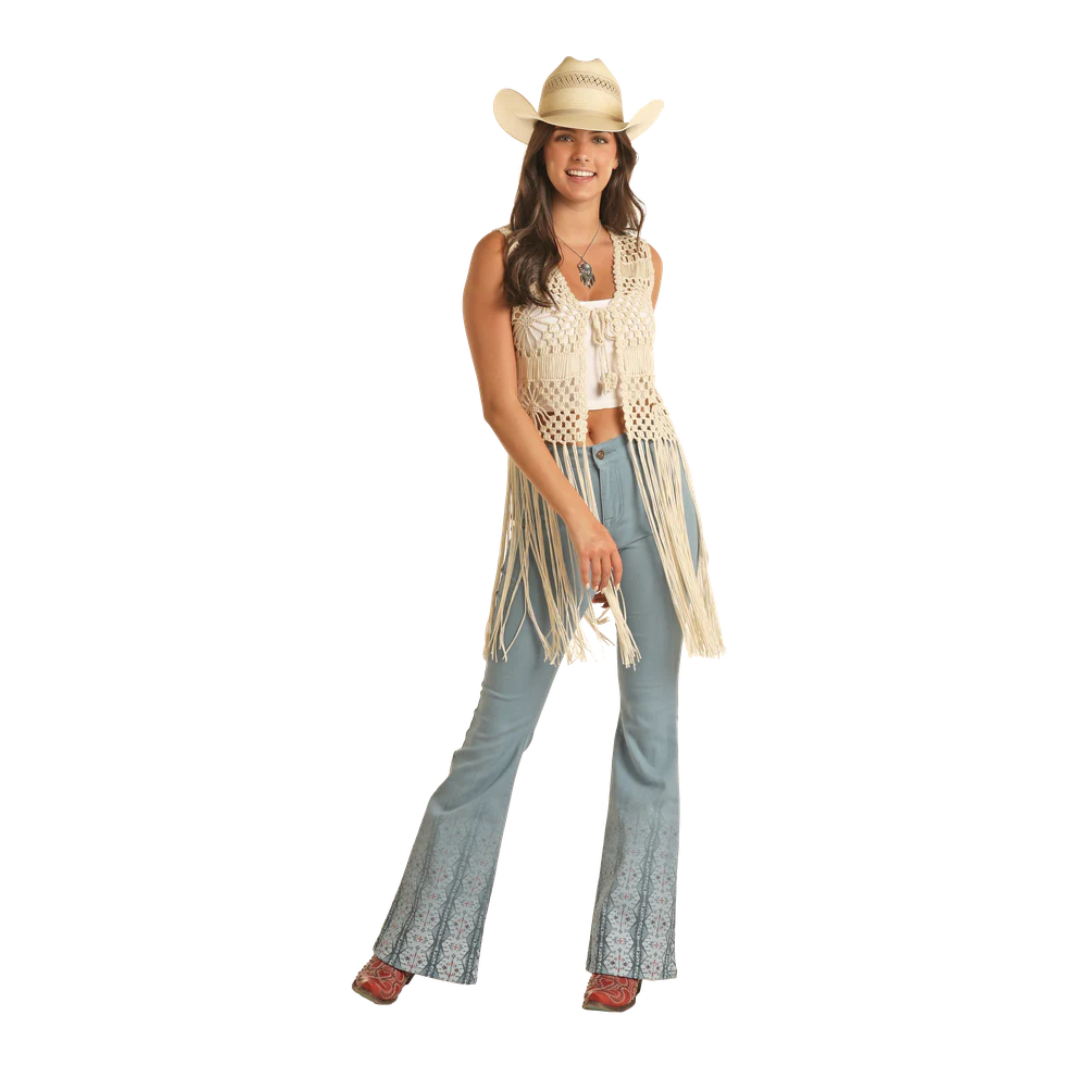 Rock & Roll Women's Crochet Fringe Gold Vest