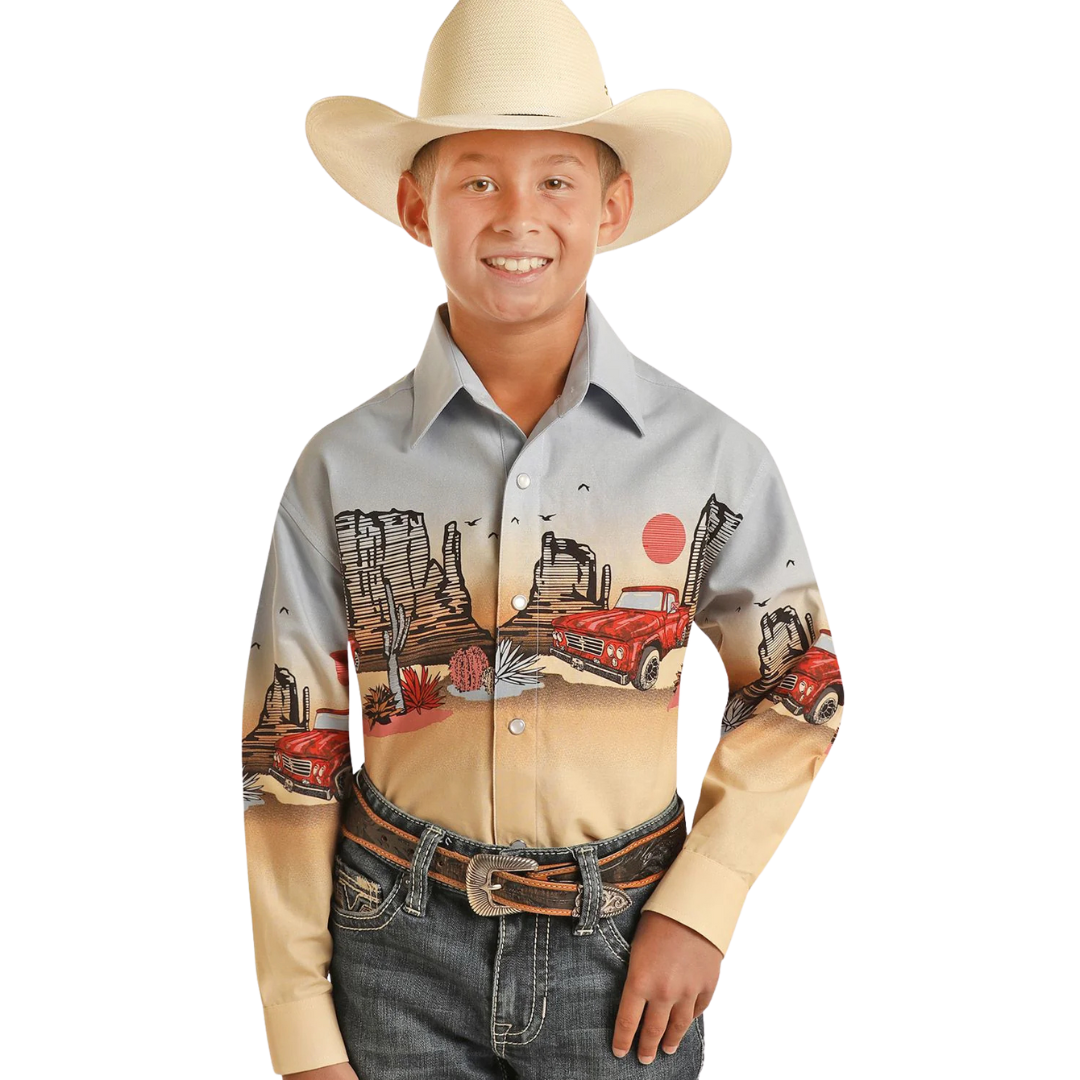 Panhandle Slim Youth Boy's Truck Border Blue Shirt