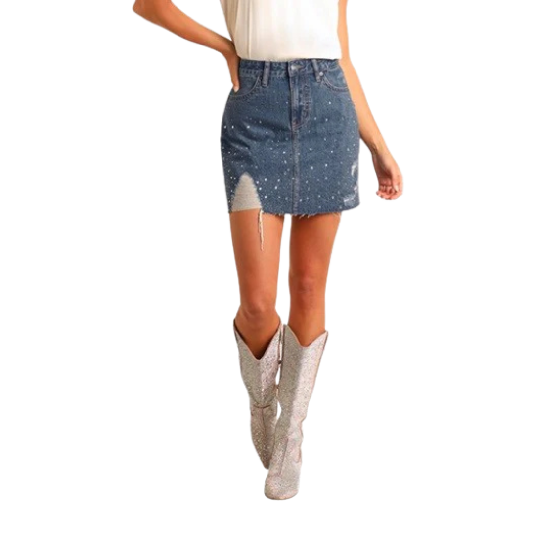 Rock & Roll Women's Studded Denim Blue Skirt