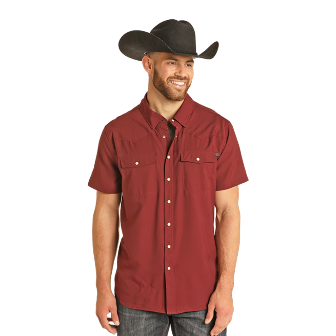 Panhandle Slim Men's Snap Tek Short Sleeve Maroon Shirt