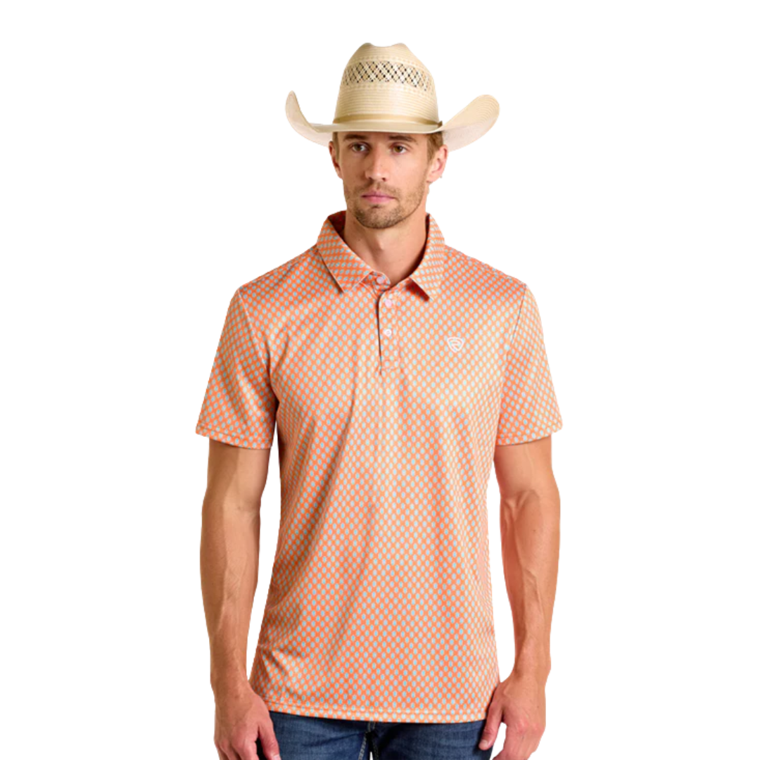 Panhandle Slim Men's Geo Printed Polo Orange Shirt