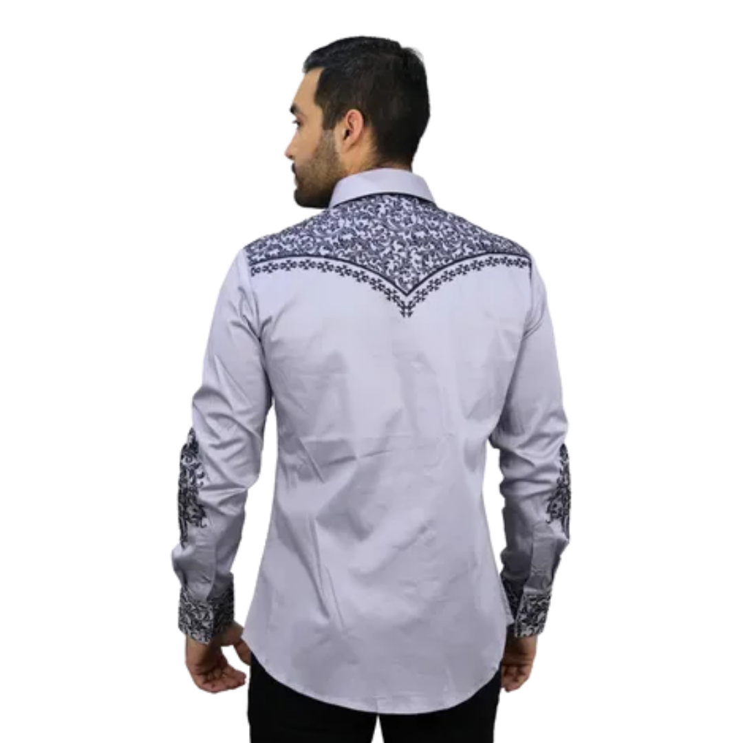 Platini Men's Embroidery Modern Fit Grey Shirt