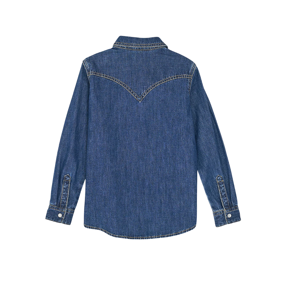 Wrangler Youth Girl's Embroidered Western Dark Denim Shirt