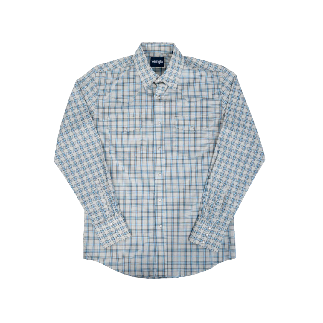 Wrangler Men's Pearl Snap Plaid Western Natural Shirt