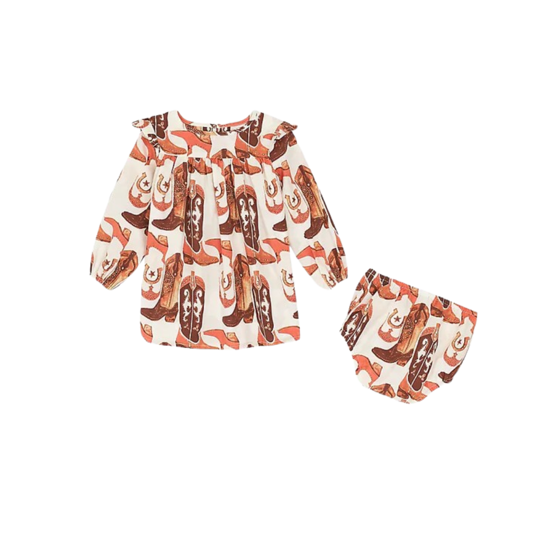 Wrangler Infant Girl's Western Print Trapeze Brown Dress