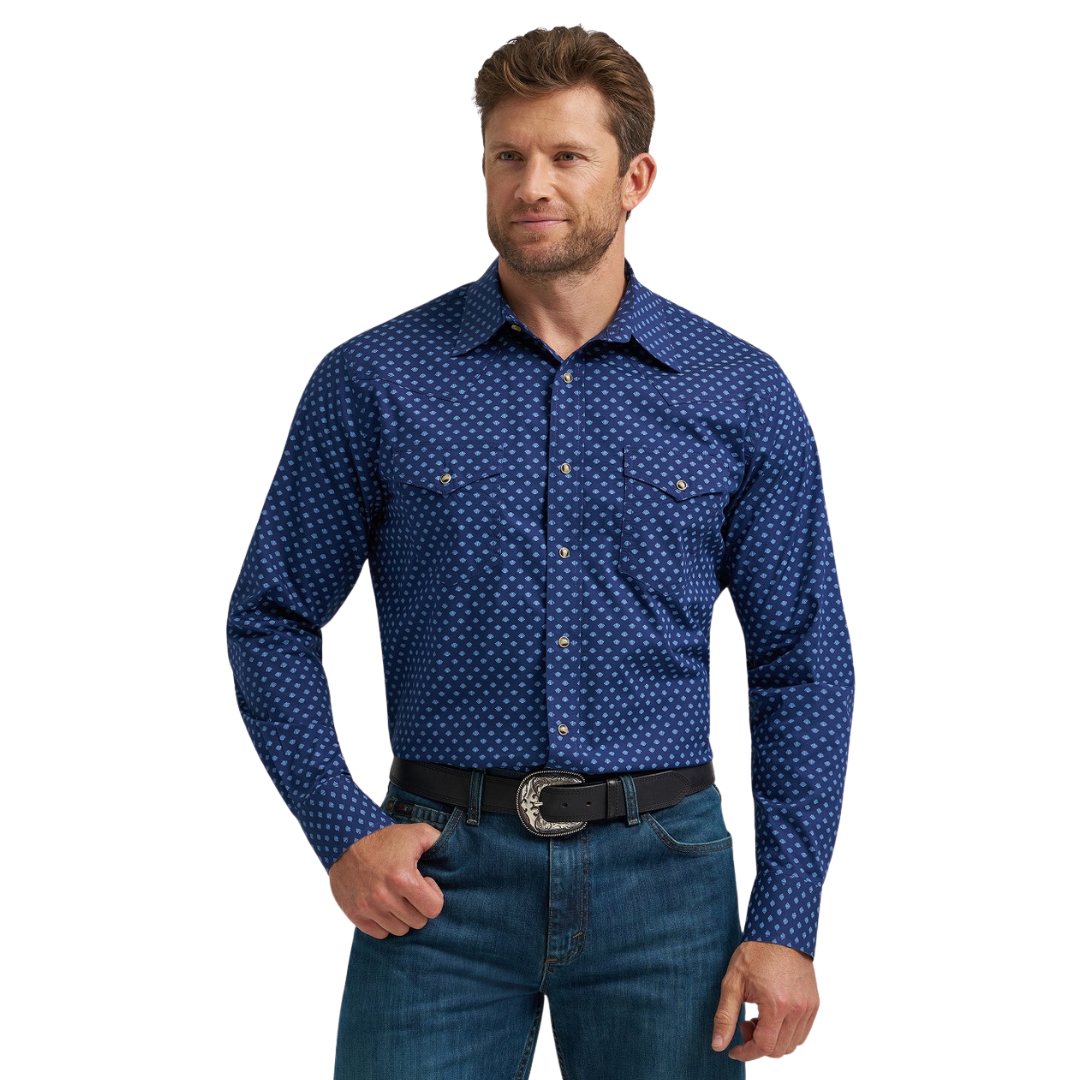 Wrangler Men's Classic Fit Print Blue Shirt