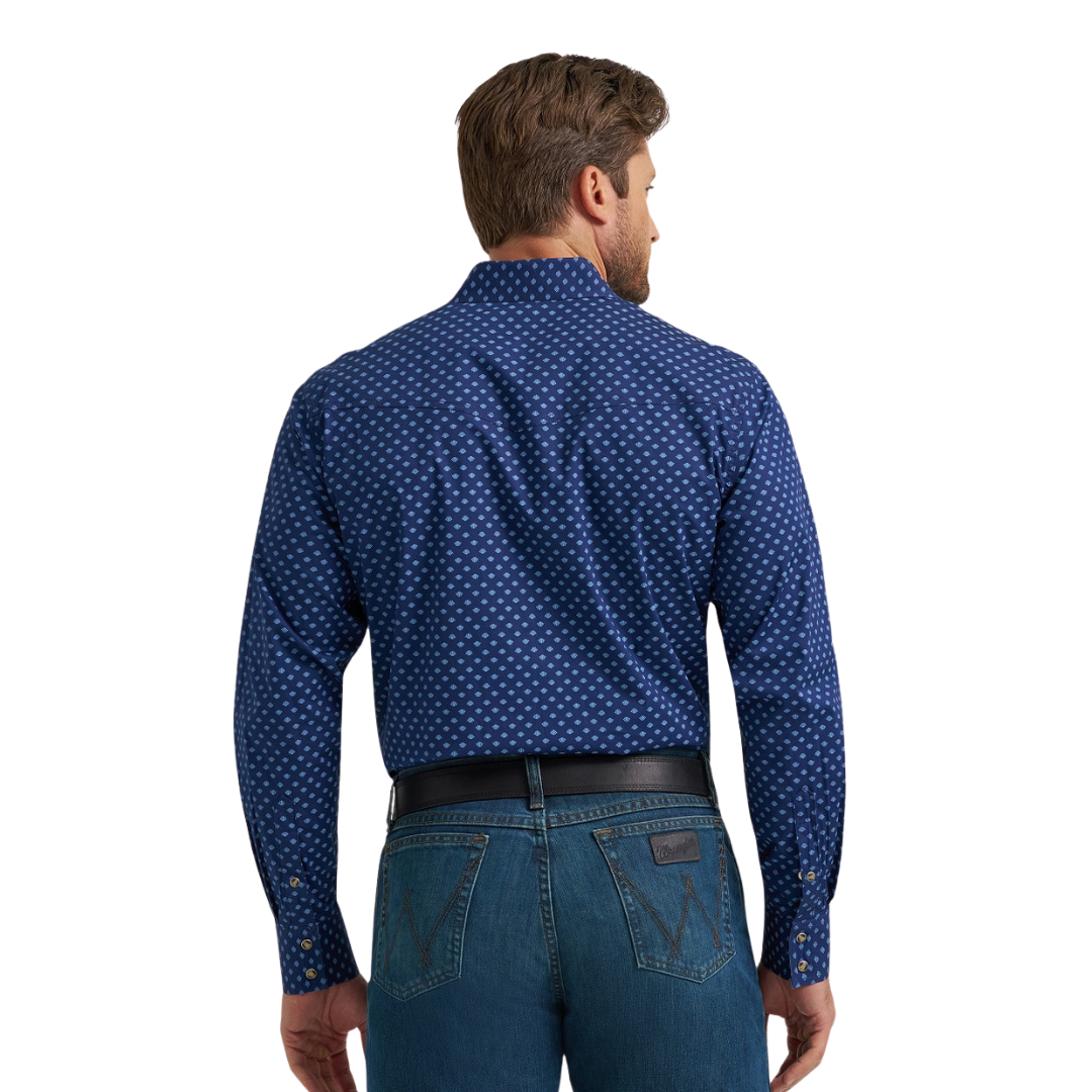 Wrangler Men's Classic Fit Print Blue Shirt