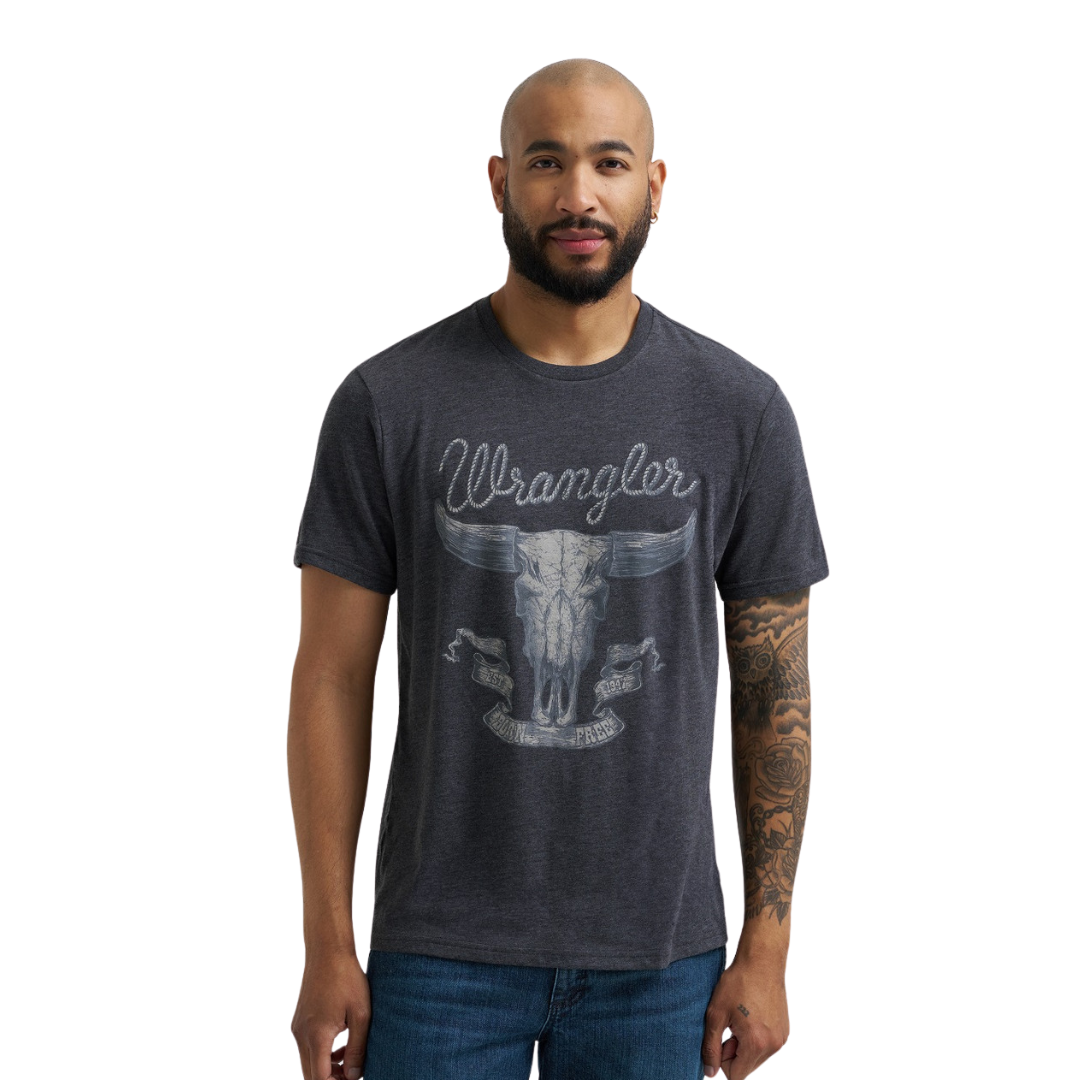 Wrangler Men's Cavier Heather Skull Print Grey Tee Shirt