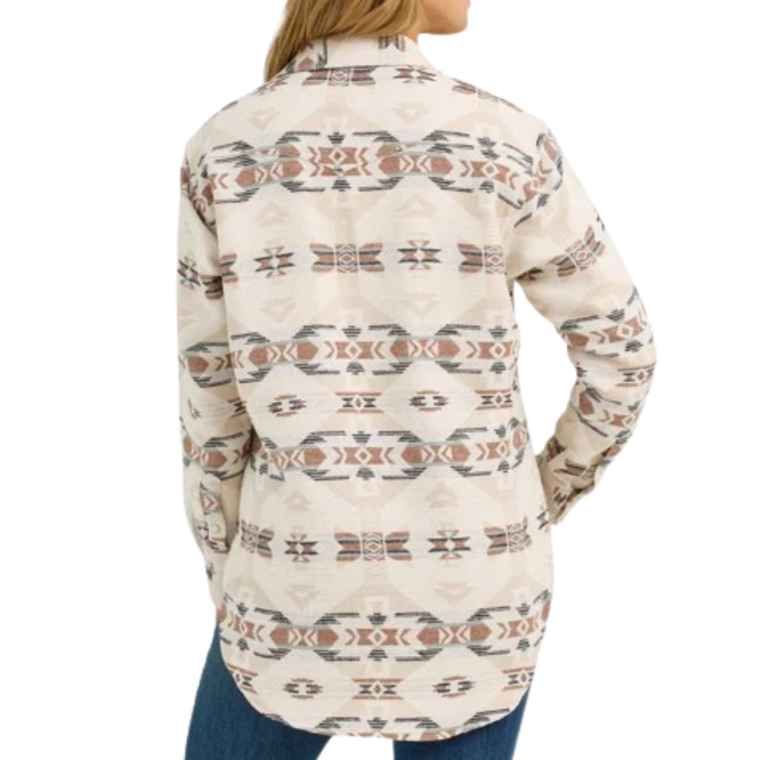 Wrangler Women's Aztec Print Boyfriend Fit Cream Shacket