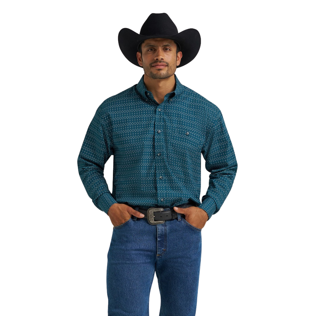 Wrangler Men's Classic Fit Print Blue Shirt