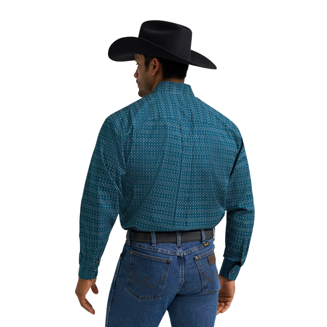 Wrangler Men's Classic Fit Print Blue Shirt