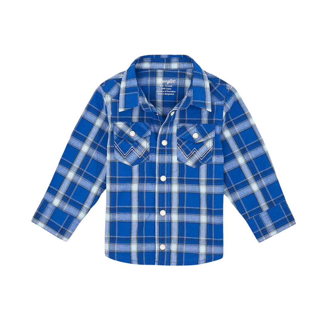 Wrangler Infant Boy's Plaid Snap Front Blue Shirt