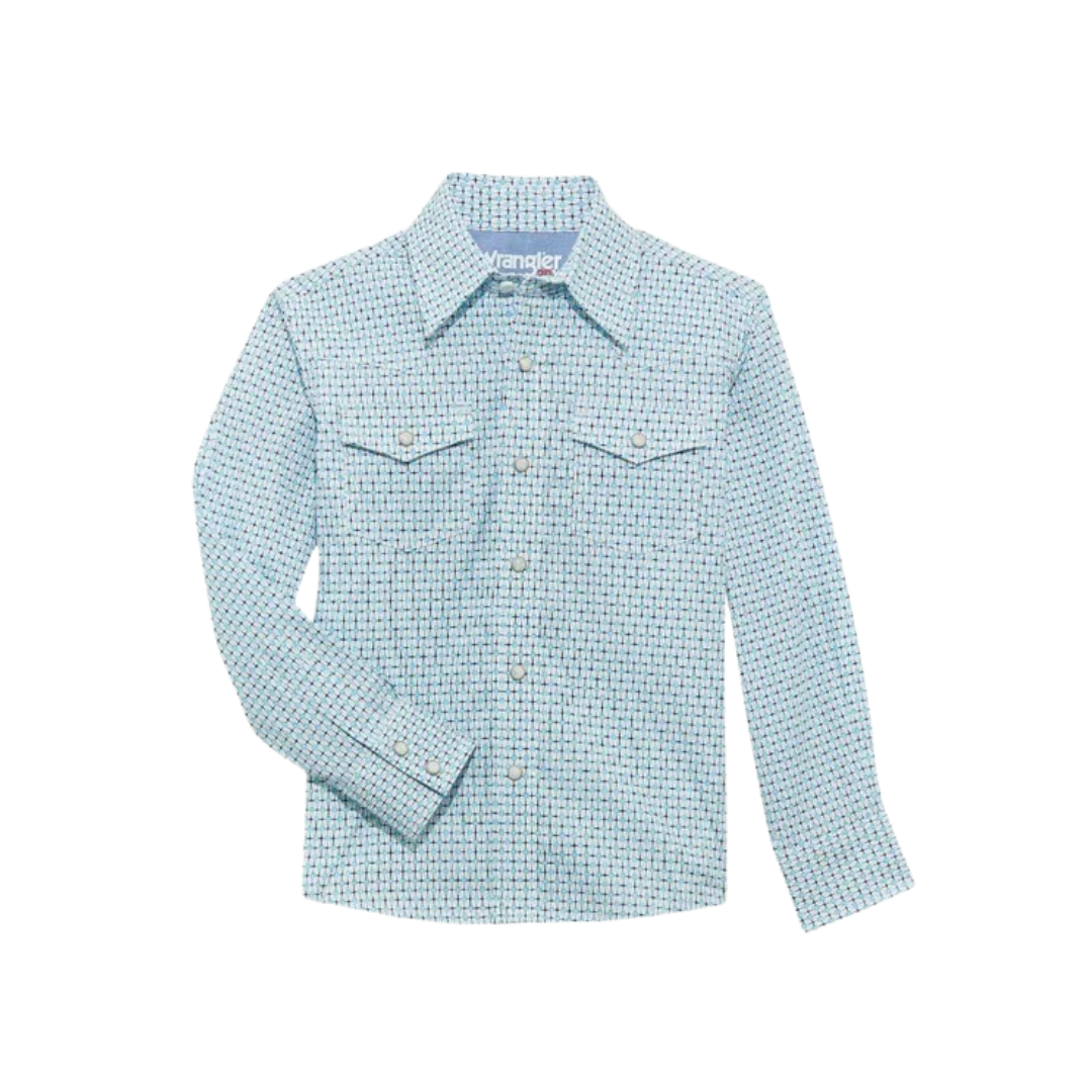 Wrangler Youth Boy's 20X Snap Print Blue Shirt