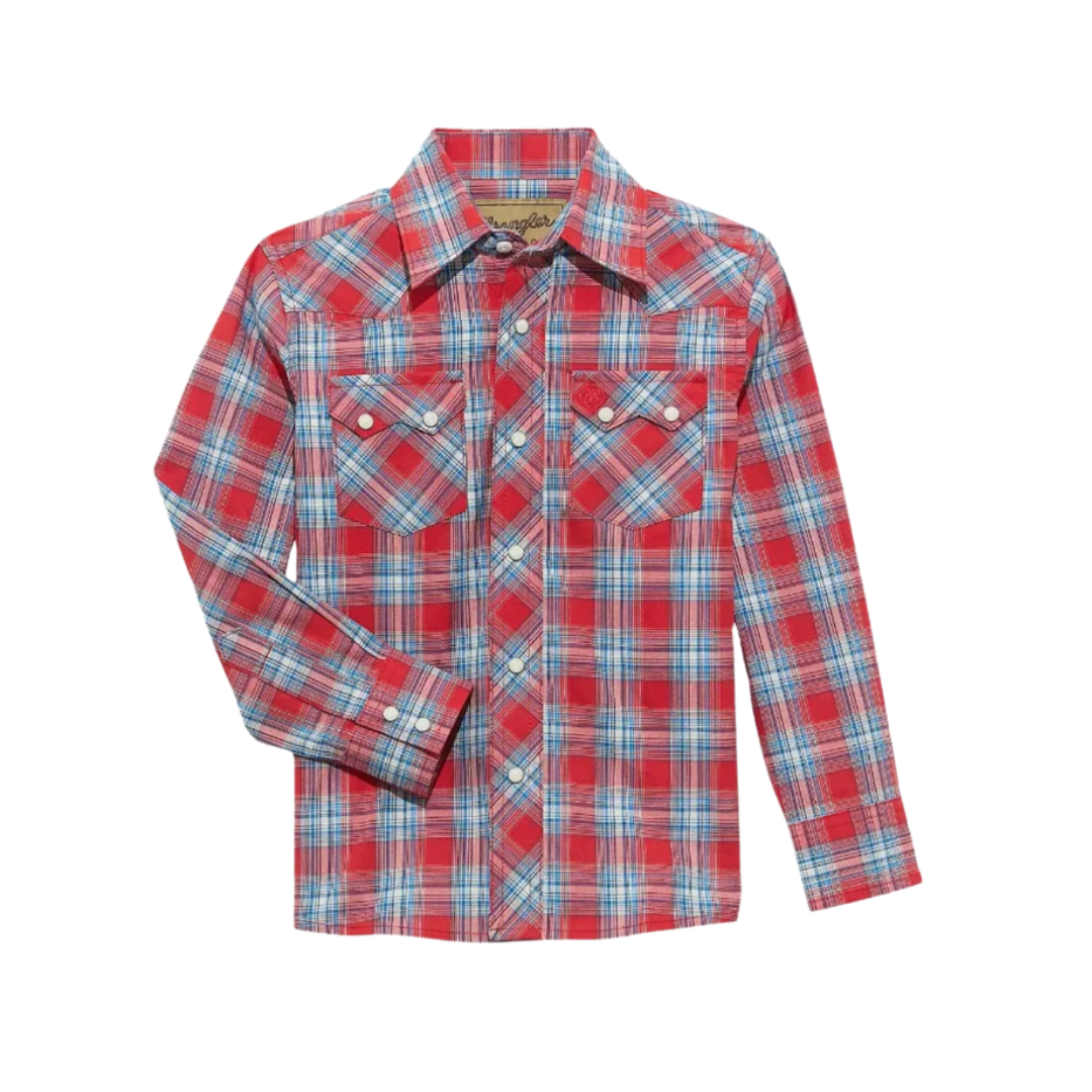 Wrangler Youth Boy's Cherry Retro Western Snap Red Shirt