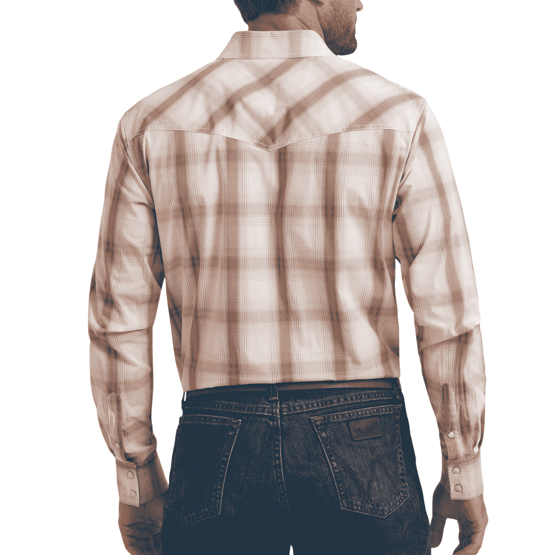 Wrangler Men’s Plaid Snap Cream Orange Shirt