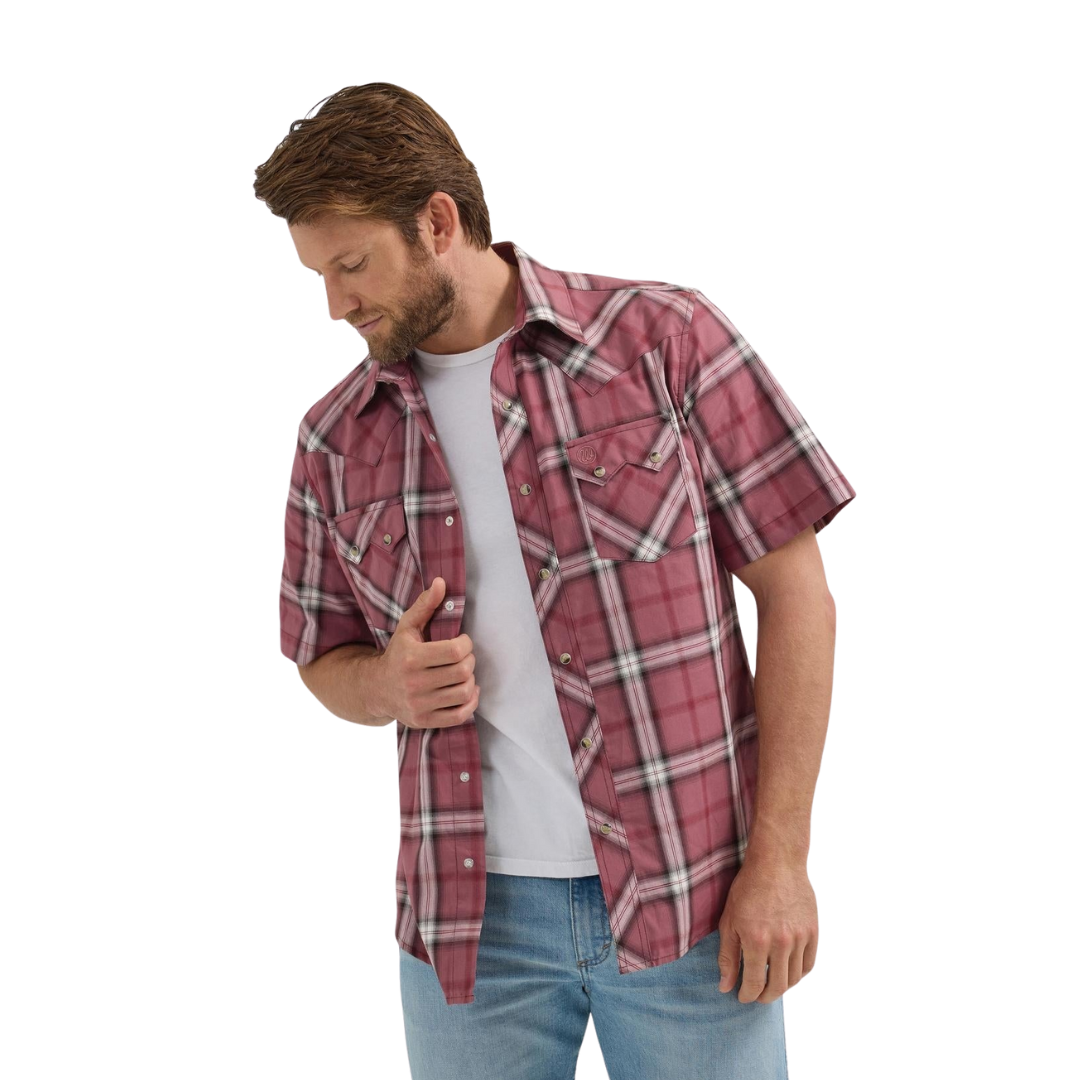Wrangler Men's Retro Western Snap Plaid Red Shirt