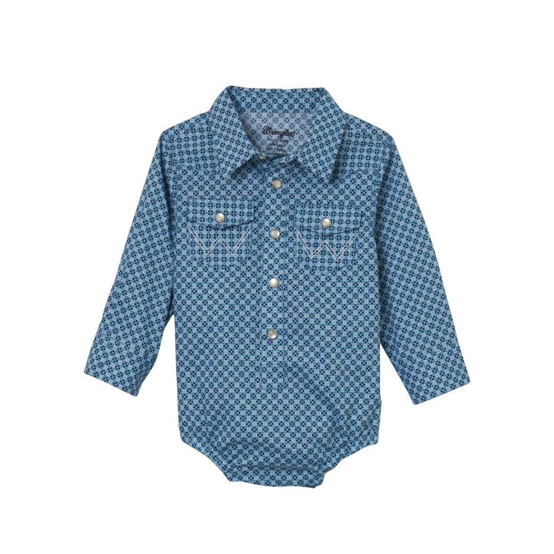 Wrangler Infant Boy's Pearl Snap Blue Bodysuit