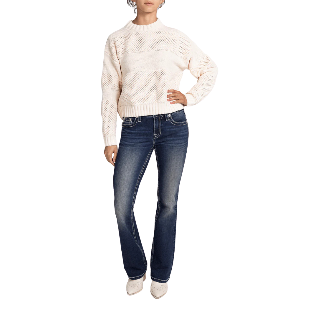 Miss Me Women's Knit Long Sleeve Beige Sweater