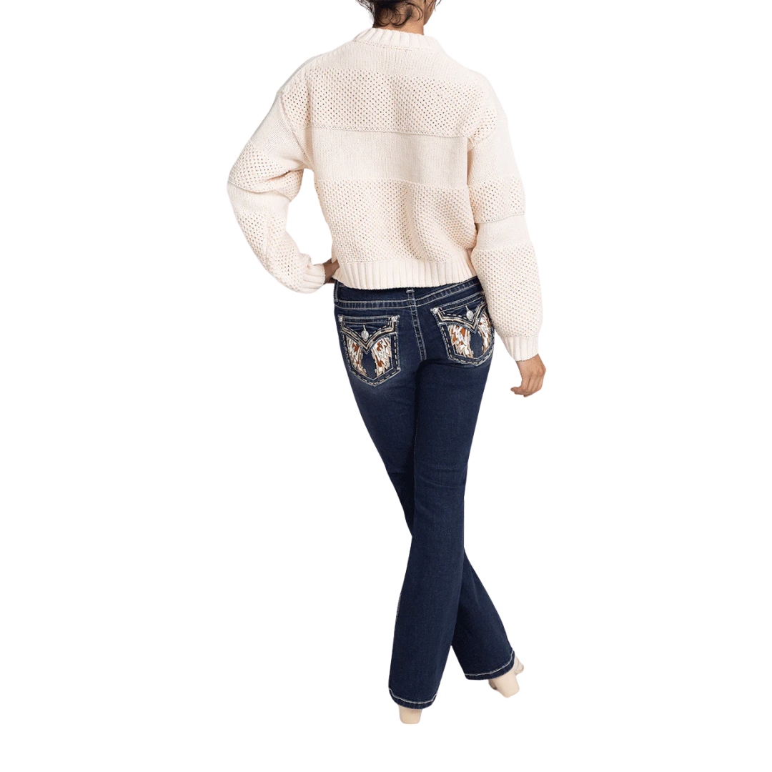 Miss Me Women's Knit Long Sleeve Beige Sweater
