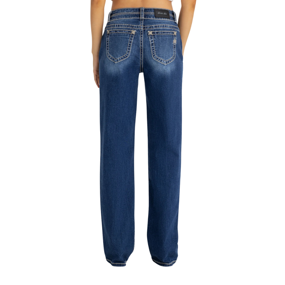 Miss Me Women's Nila Double Waist Slim Wide Blue Jeans