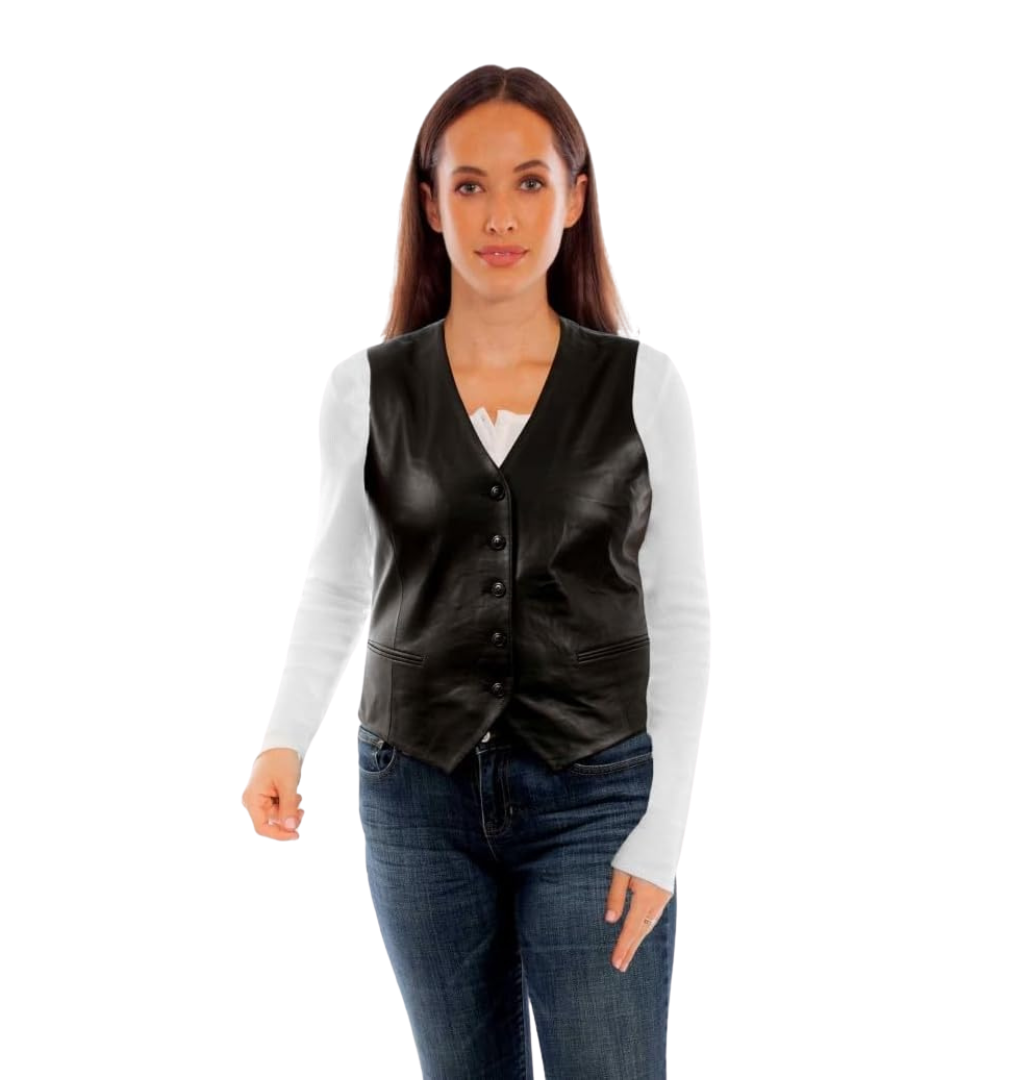 Scully Women's Leather Button Black Vest