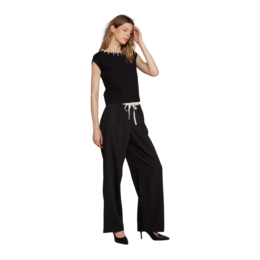 Strut And Bolt Women's Pearl Jeweled Trim Black Top