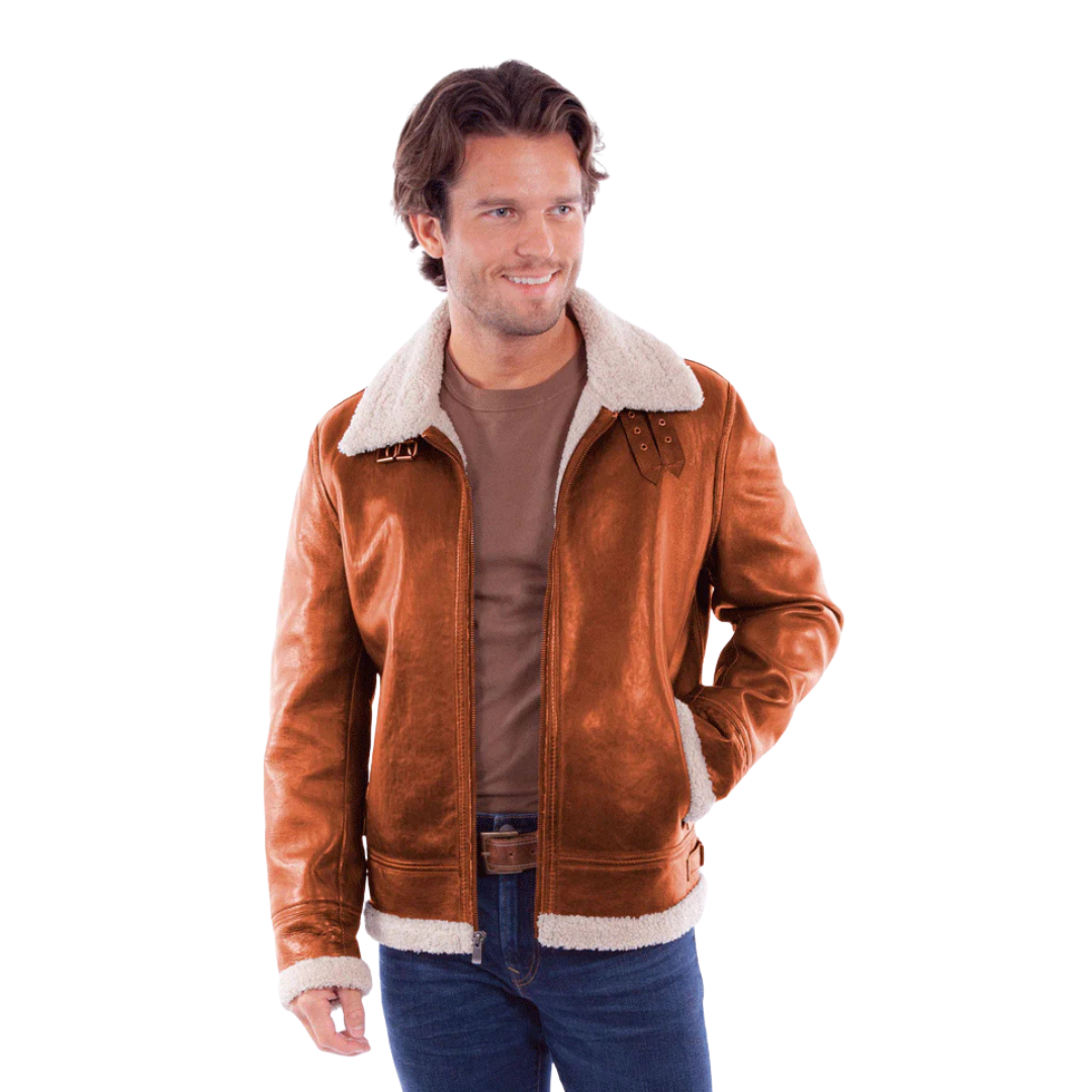 Scully Men's Zip Front Lined Leather Cognac Jacket