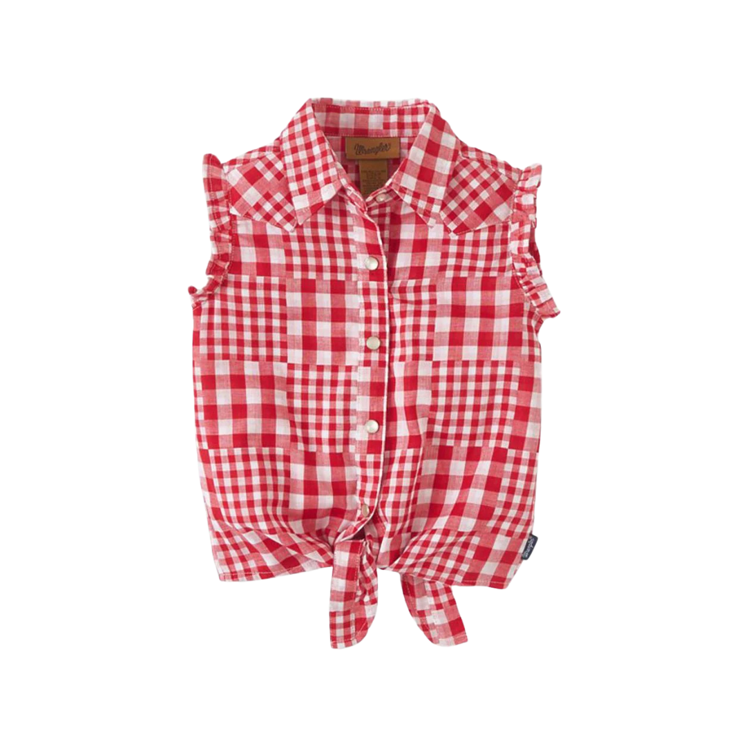 Wrangler Youth Girl's Sleeveless Picnic Tie Red Shirt