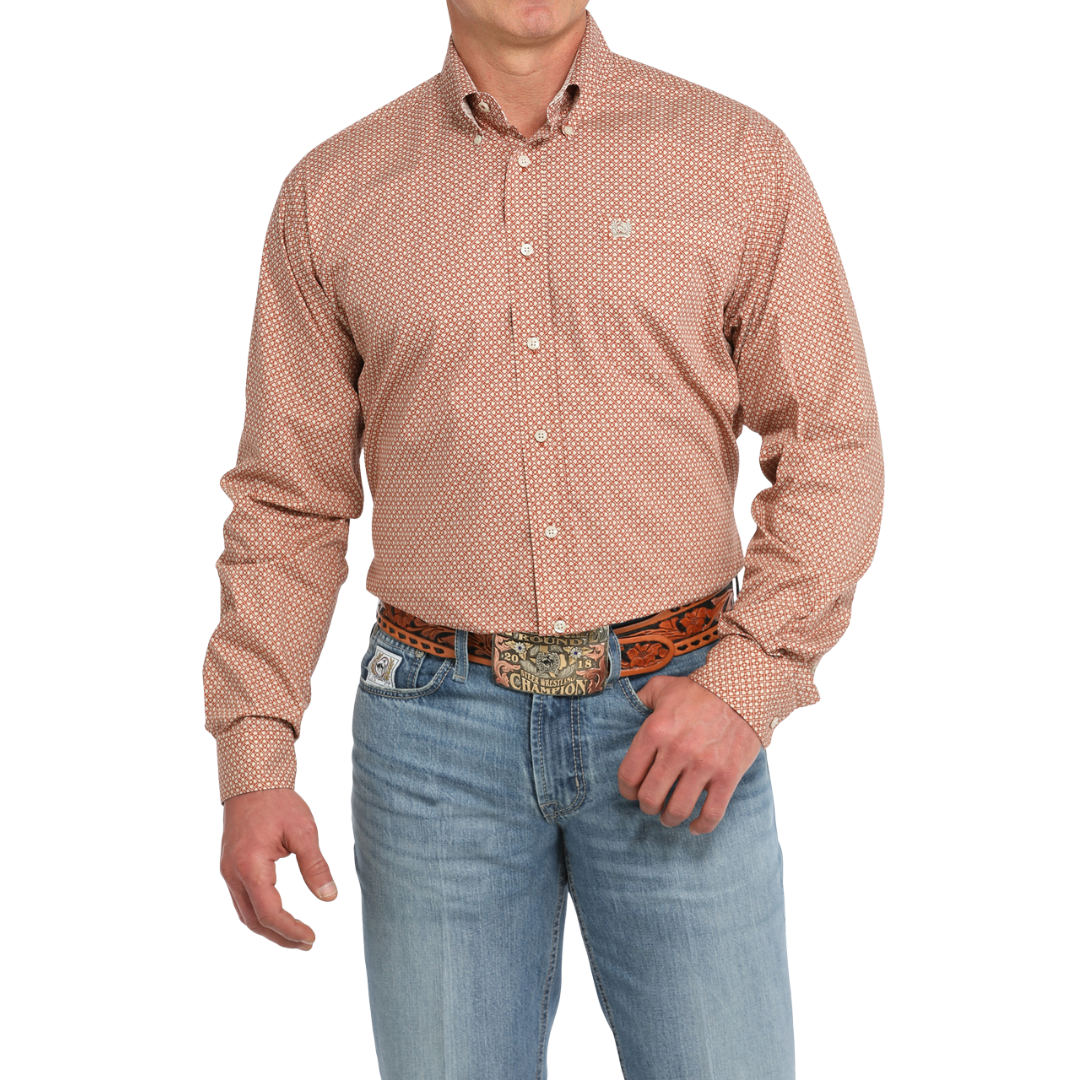 Cinch Men's Geometric Print Orange Shirt