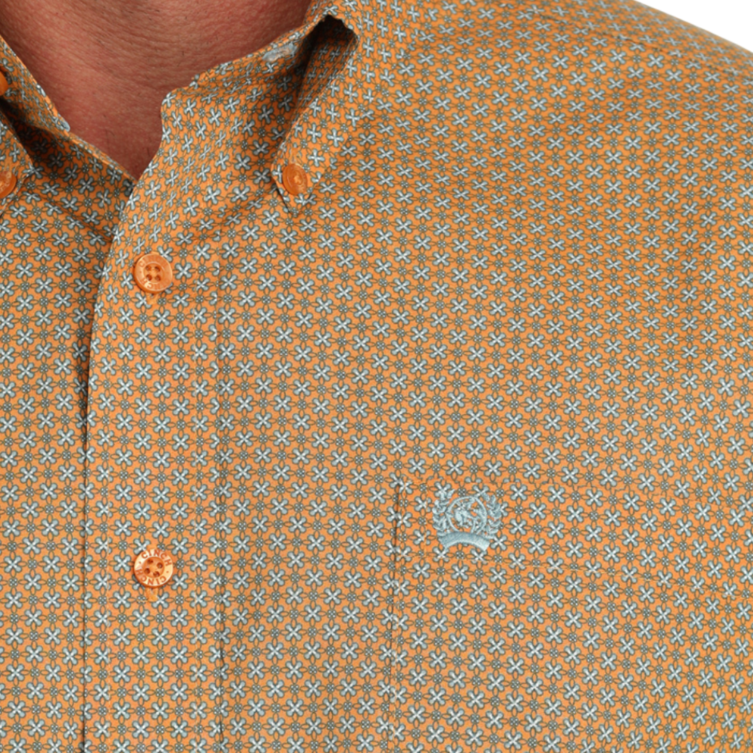 Cinch Men's Geometric Print Orange Shirt